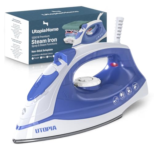 Utopia Home Steam Iron for Clothes - Non-Stick Soleplate - 1200W Iron–Blue